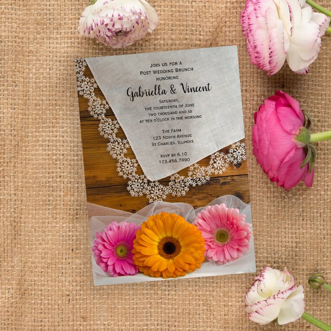 Daisy Trio and Lace Country Post Wedding Brunch Invitation (Creator Uploaded)