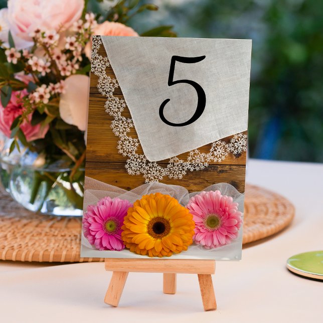 Daisy Trio and Lace Country Wedding Table Numbers (Creator Uploaded)