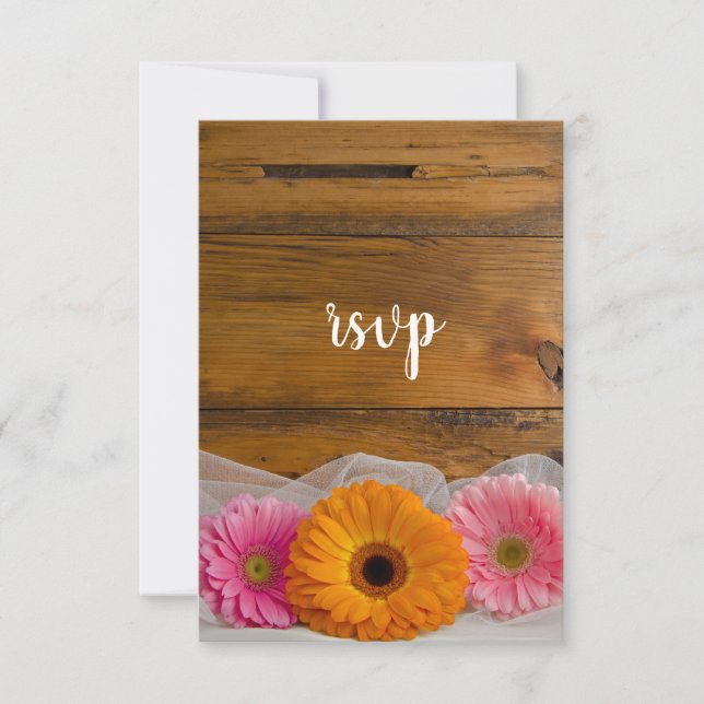 Daisy Trio Country Barn Wedding RSVP Card (Front)