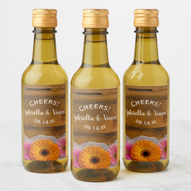 Daisy Trio Country Barn Wedding Wine Label (Bottles)