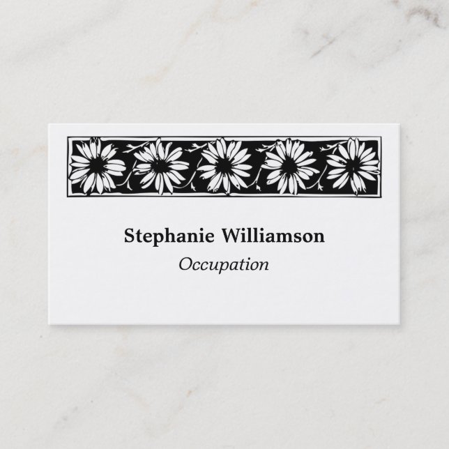 Daisy Vine Flower Border Black and White Floral Business Card (Front)