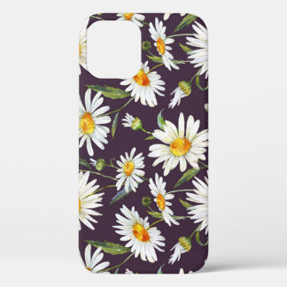 Daisy Watercolor: Dark Floral Seamless iPhone 12 Case