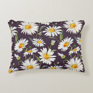 Daisy Watercolor: Dark Floral Seamless Decorative Cushion
