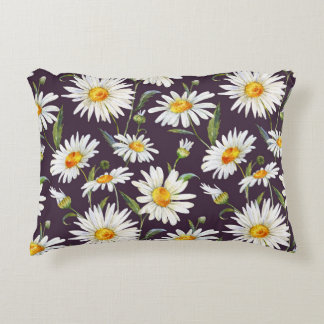 Daisy Watercolor: Dark Floral Seamless Decorative Cushion