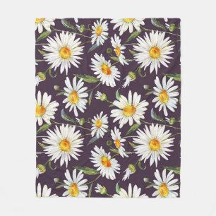 Daisy Watercolor: Dark Floral Seamless Fleece Blanket