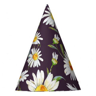 Daisy Watercolor: Dark Floral Seamless Party Hat