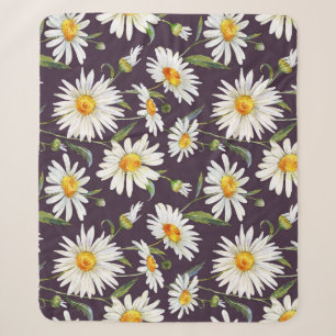 Daisy Watercolor: Dark Floral Seamless Sherpa Blanket
