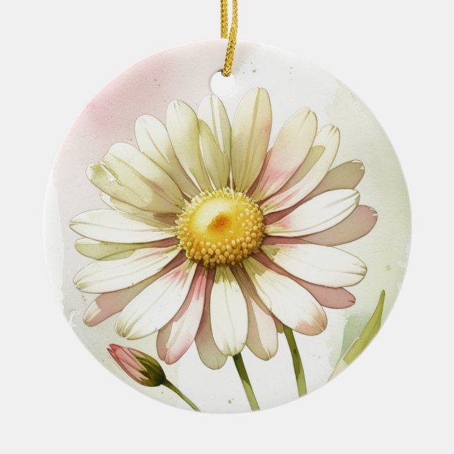 Daisy Watercolor Flower Modern Professional Ceramic Ornament (Front)