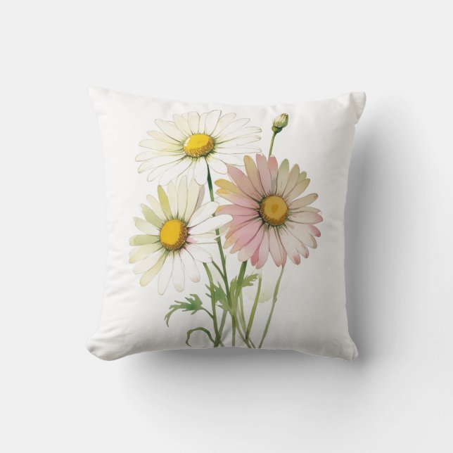 Daisy Watercolor Flower Modern Professional Cushion (Front)