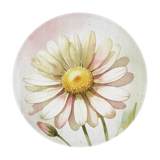 Daisy Watercolor Flower Modern Professional Cutting Board (Front)