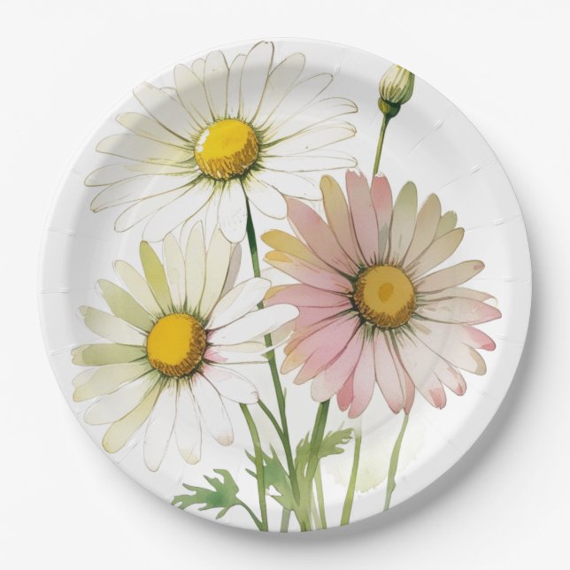 Daisy Watercolor Flower Modern Professional Paper Plate (Front)