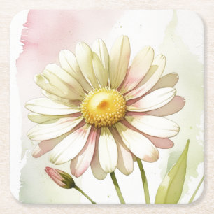 Daisy Watercolor Flower Modern Professional Square Paper Coaster