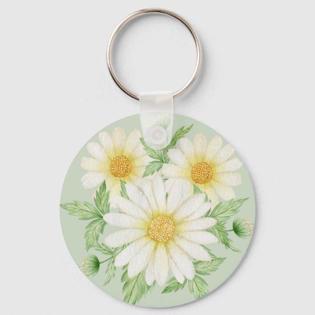 Daisy Watercolor Flowers  Key Ring (Front)