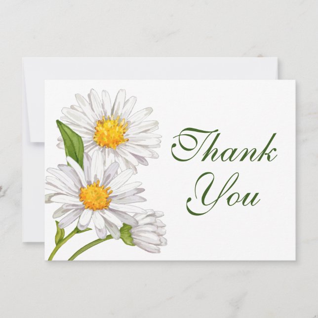 Daisy Watercolor Summer White Floral Thank You Card (Front)