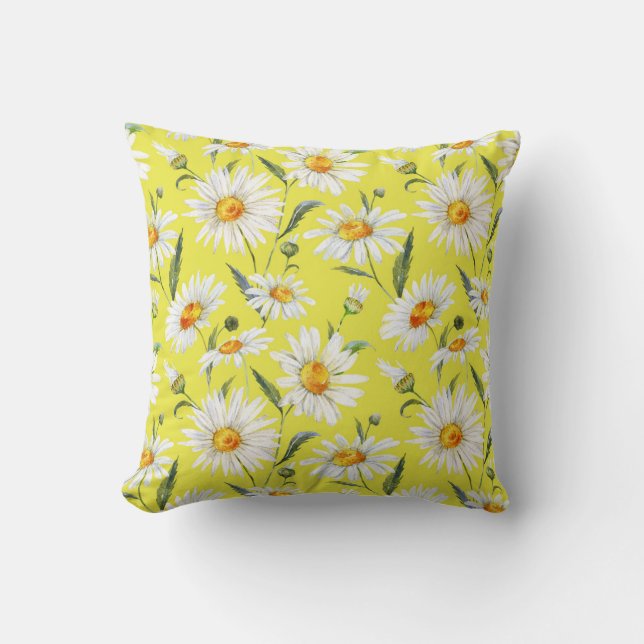 Daisy watercolor, yellow seamless pattern. cushion (Front)