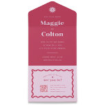 Daisy Wedding All In One Invitation<br><div class="desc">These wedding invitations feature a bold viva magenta colour paired with a light lilac purple, creating a vibrant and playful aesthetic. The retro wave border adds a touch of nostalgia and adds a fun and unique element to the design. The invitations come in multiple colour options, giving you the flexibility...</div>