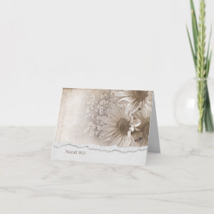 Daisy wedding bouquet with torn edge thank you invitation