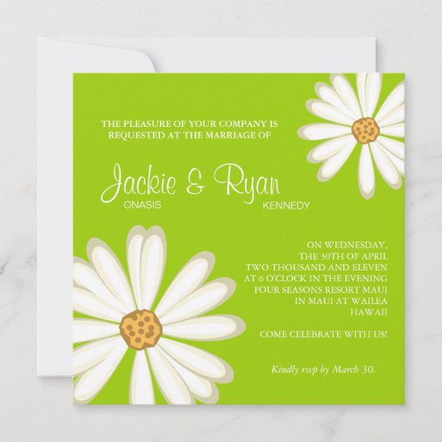 Daisy Wedding Invitation Flower White lime green (Front)