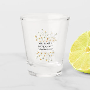 Daisy Wedding Mr & Mrs Monogram Shot Glass Favour