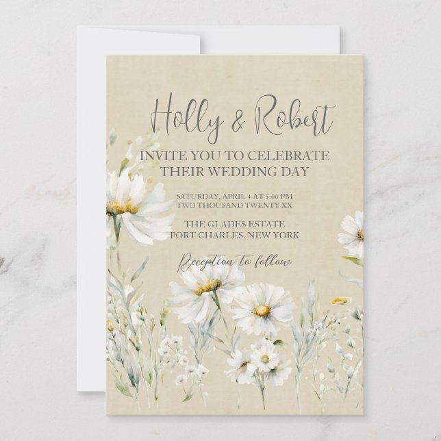 Daisy Wedding Photo QR Code  Invitation (Front)