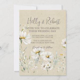 Daisy Wedding Photo QR Code  Invitation