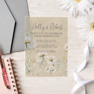 Daisy Wedding Photo QR Code Vellum Invitations