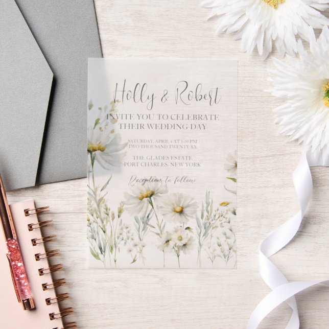 Daisy Wedding Photo QR Code  Vellum Invitations (Wedding)