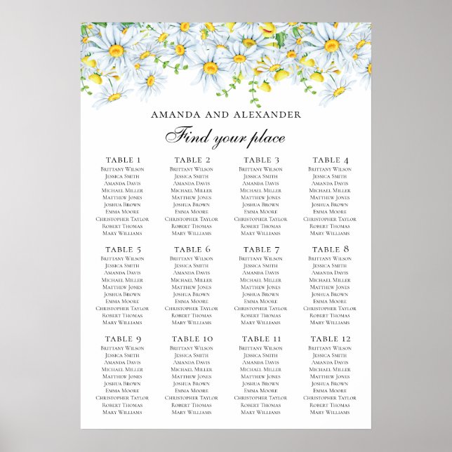 Daisy wedding seating chart. Country flowers Poster (Front)