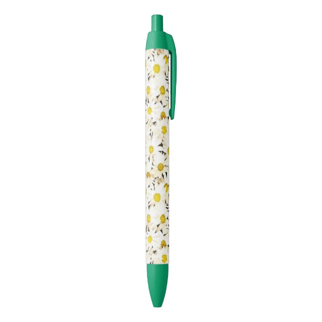 Daisy White Daisies Trendy Floral Green Nature Blue Ink Pen (Bottom (Vertical))