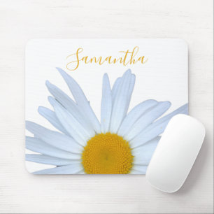 Daisy White Elegant Yellow Script Mouse Pad