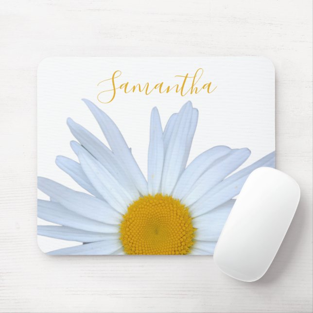 Daisy White Elegant Yellow Script  Mouse Pad (With Mouse)