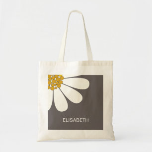 Daisy White Floral Design Personalize Name  Tote Bag