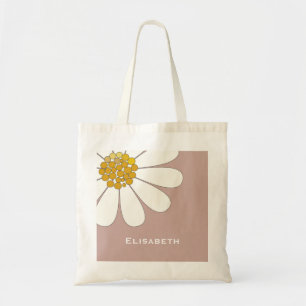 Daisy-white floral desing personalise name   tote bag