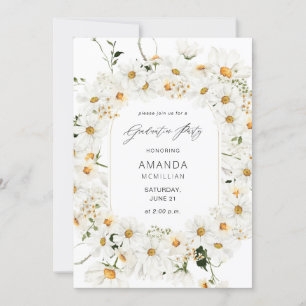 Daisy White Floral Graduation Party Invitation
