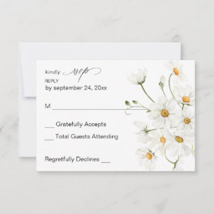 Daisy White Floral no Meal RSVP 2 Card