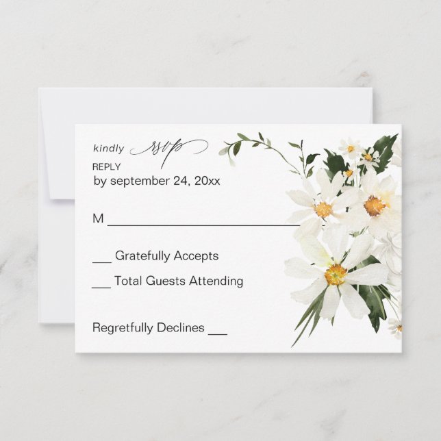 Daisy White Floral no Meal RSVP Card (Front)