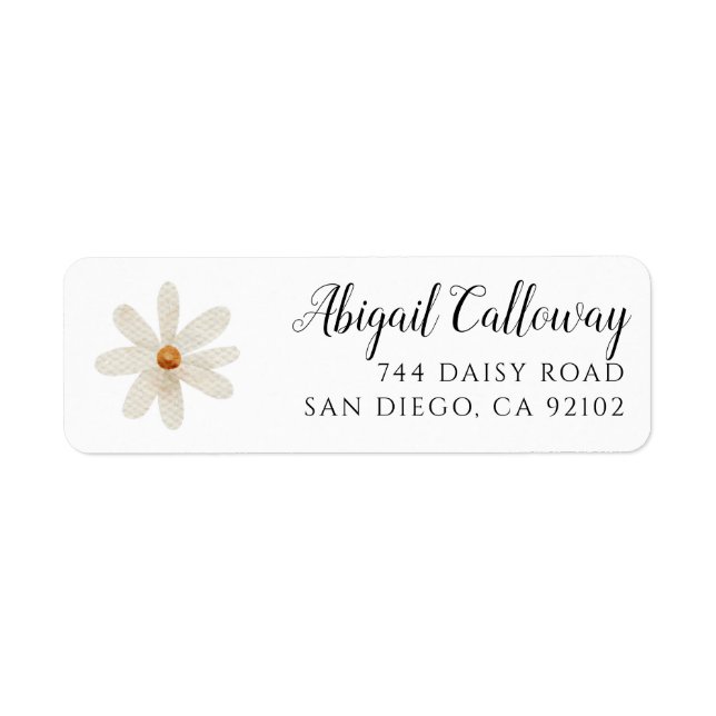 Daisy White Floral Return Address  Label (Front)