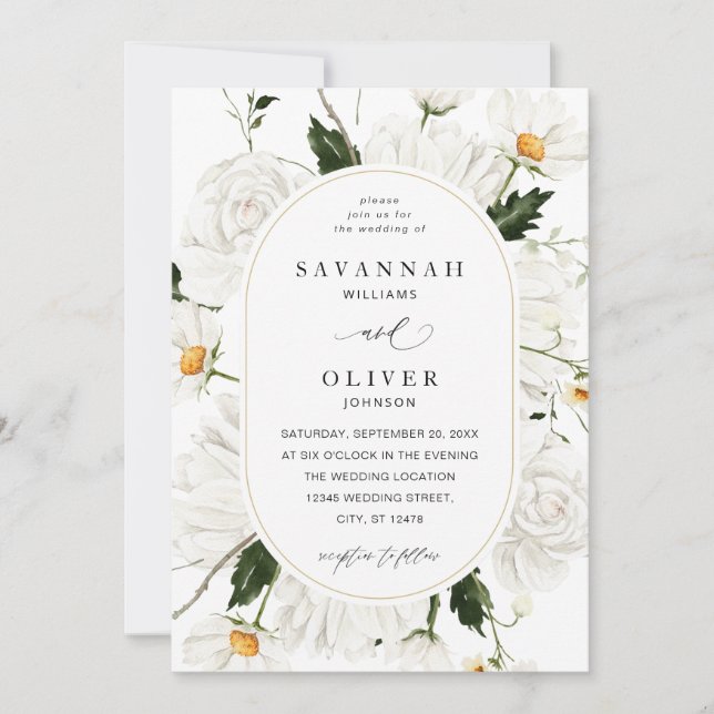 Daisy White Floral Wedding V3 Invitation (Front)