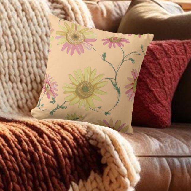 Daisy Wild flower Pink & Yellow Pattern on Cushion (Creator Uploaded)