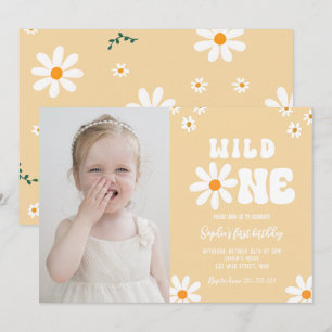 Daisy Wild One 1st Birthday Party Boho Photo Invitation