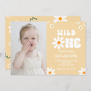 Daisy Wild One 1st Birthday Party Boho Photo Invitation