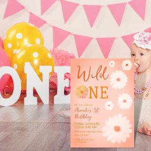 Daisy Wild One First 1st Birthday Girl Floral Invitation