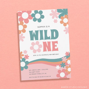 Daisy Wild One Girl 1st Birthday Invitation