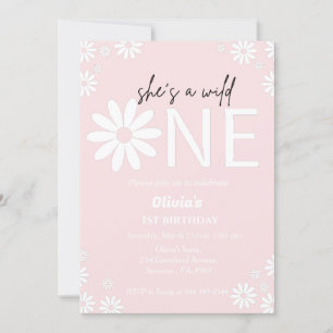 Daisy wild one party bohemian first birthday  invi invitation