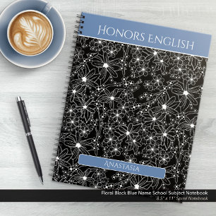 Daisy Wildflower Black Blue Name School Subject Notebook