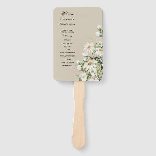 Daisy Wildflower Boho Wedding Program Hand Fan (Front)