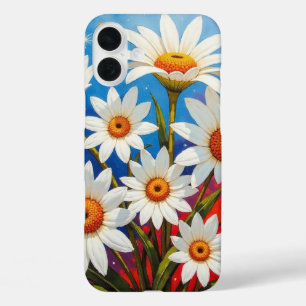 Daisy wildflower boho white and blue iPhone 16 plus case