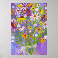 Daisy Wildflower Bouquet Painting Purple Art