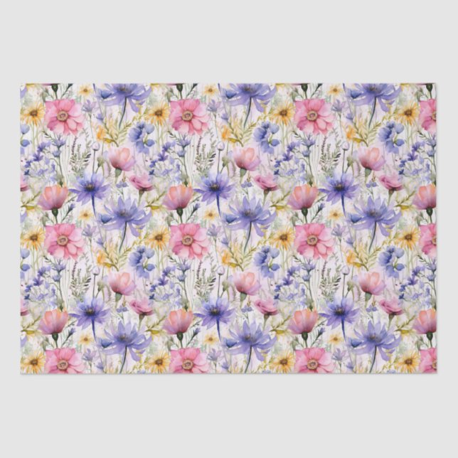 Daisy Wildflower Pink Blue Floral Pattern Tissue Paper (Front)