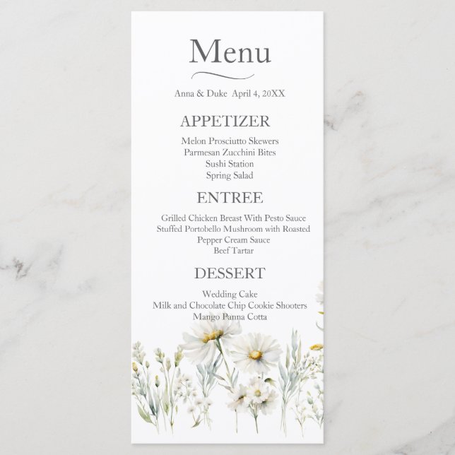 Daisy Wildflower Wedding Menu (Front)